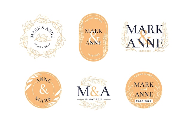 Free vector linear flat wedding monograms collection