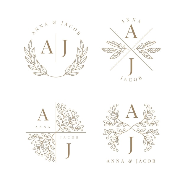 Linear Flat Wedding Monograms Collection – Free Vector Download for Vector Templates and Free Illustrations
