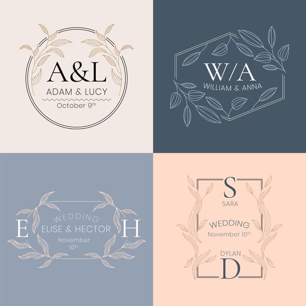 Linear flat wedding monograms collection