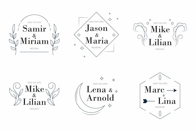 Free vector linear flat wedding monograms set