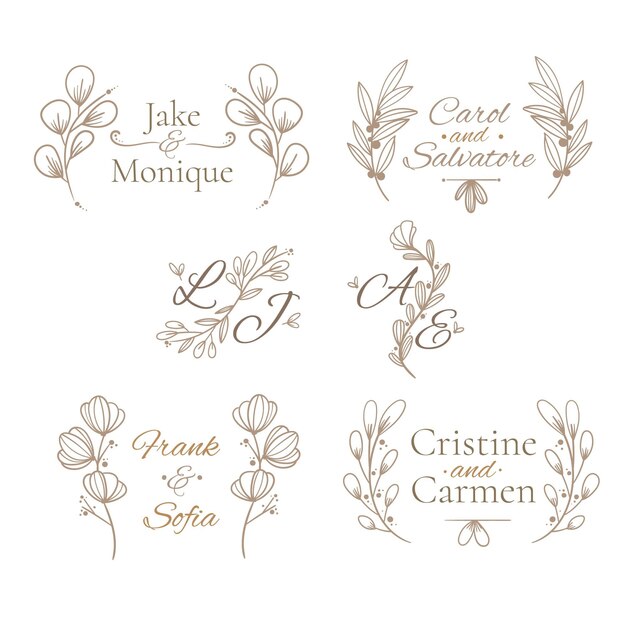 Linear flat wedding monograms set