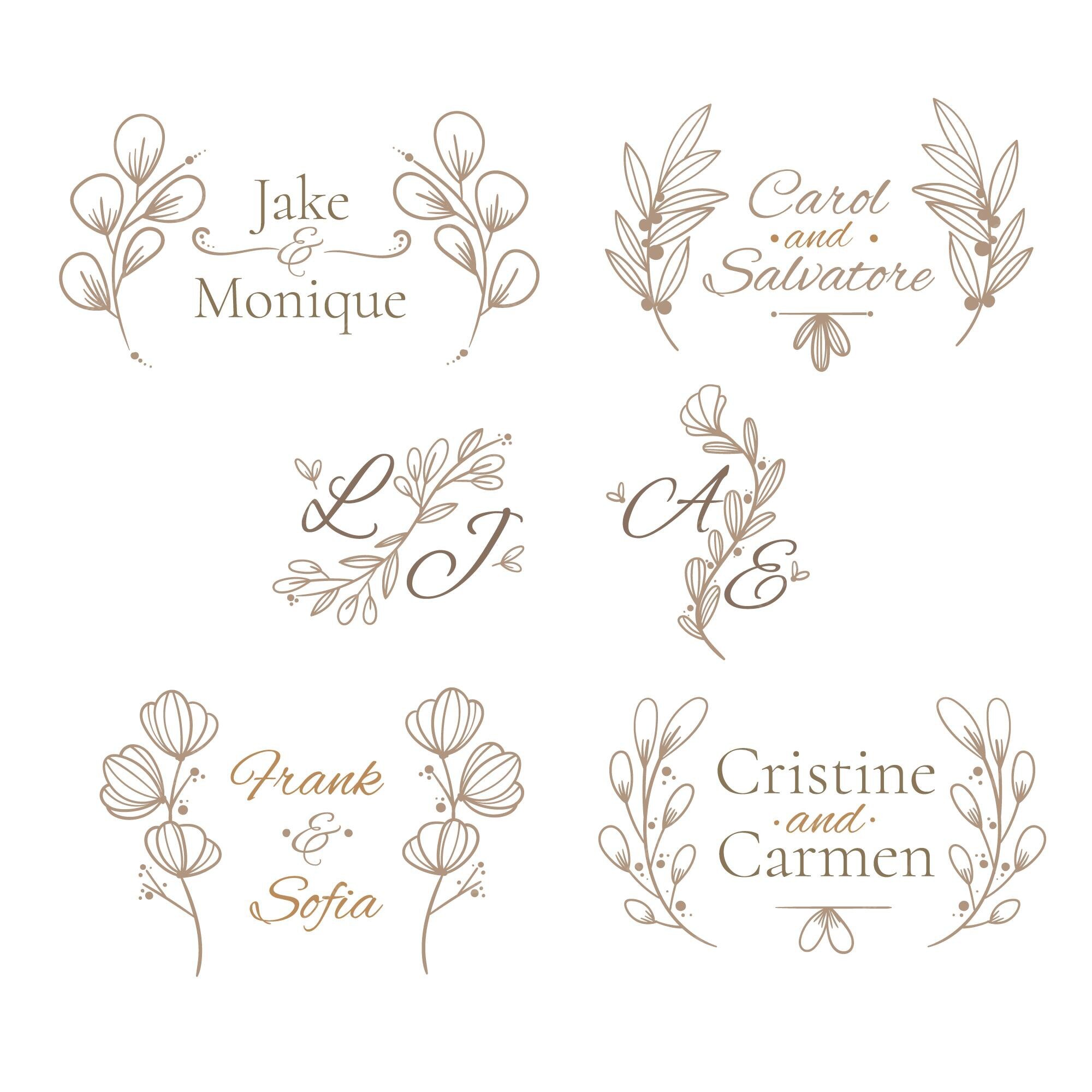 Free Vector  Linear flat wedding monograms collection