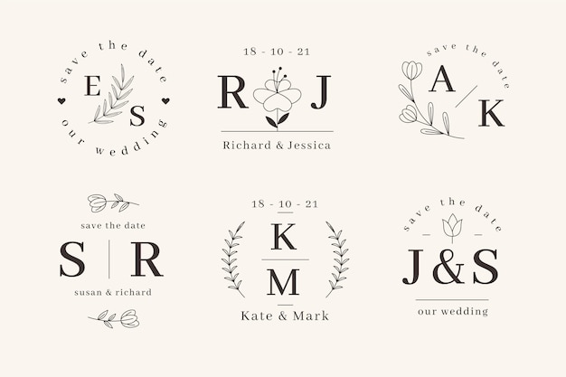 Linear flat wedding monograms templates