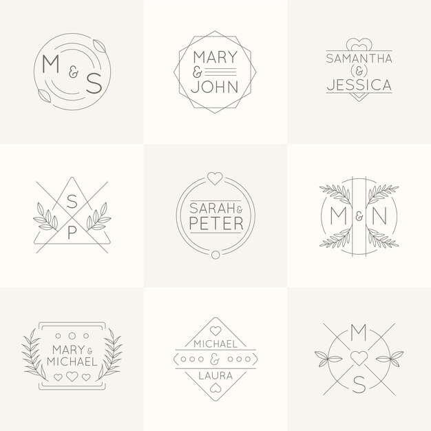 Linear flat wedding monograms