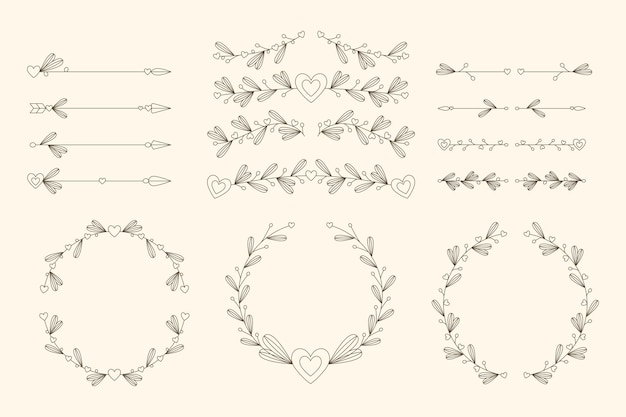 Free vector linear flat wedding ornament pack