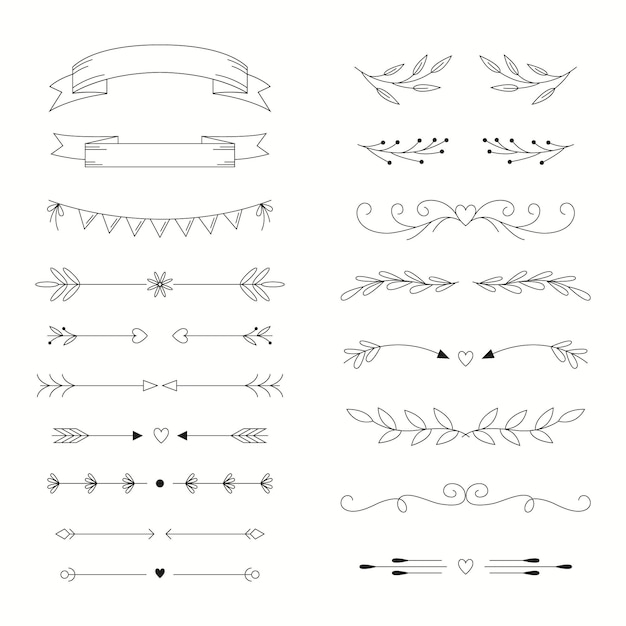 Free vector linear flat wedding ornaments collection