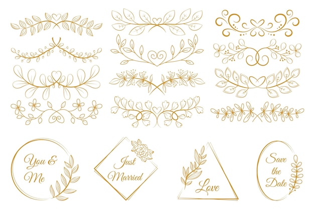 Free vector linear flat wedding ornaments collection