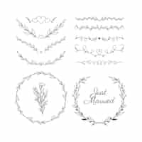 Free vector linear flat wedding ornaments collection