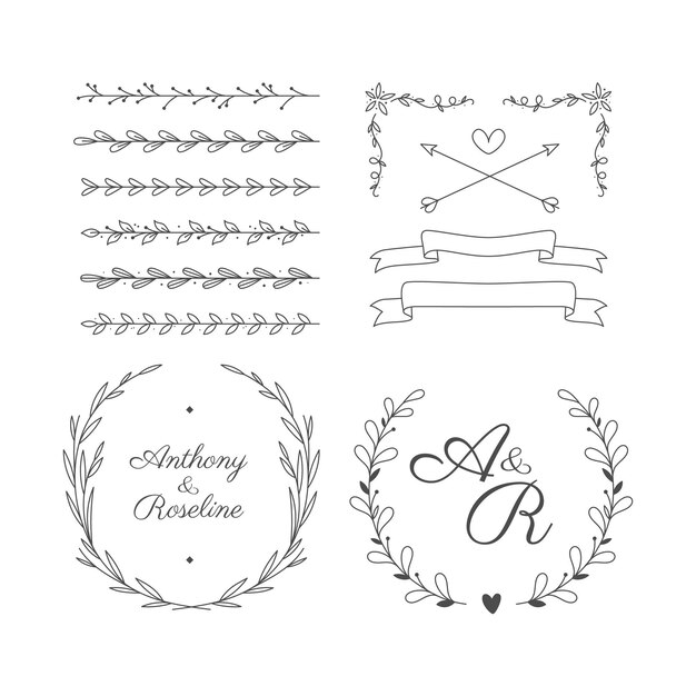 Linear flat wedding ornaments collection