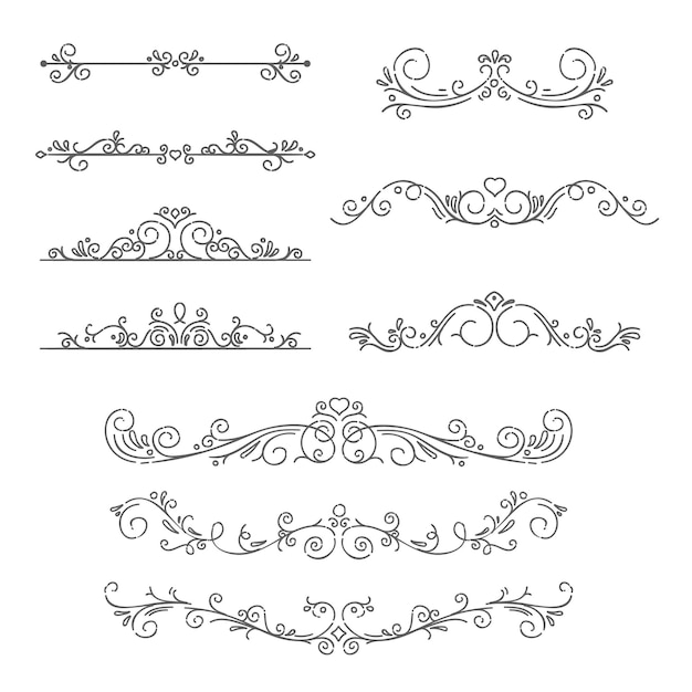 Free vector linear flat wedding ornaments collection