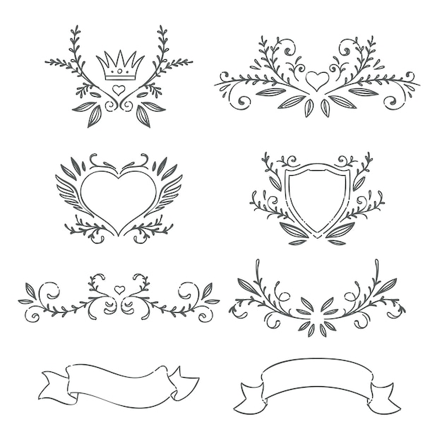 Бесплатное векторное изображение Коллекция линейных плоских свадебных украшений