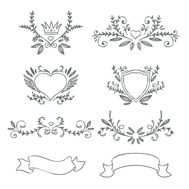 Free vector linear flat wedding ornaments collection