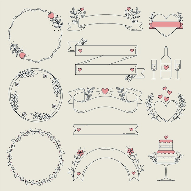 Free vector linear flat wedding ornaments