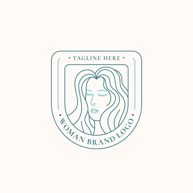 Linear flat woman logo template