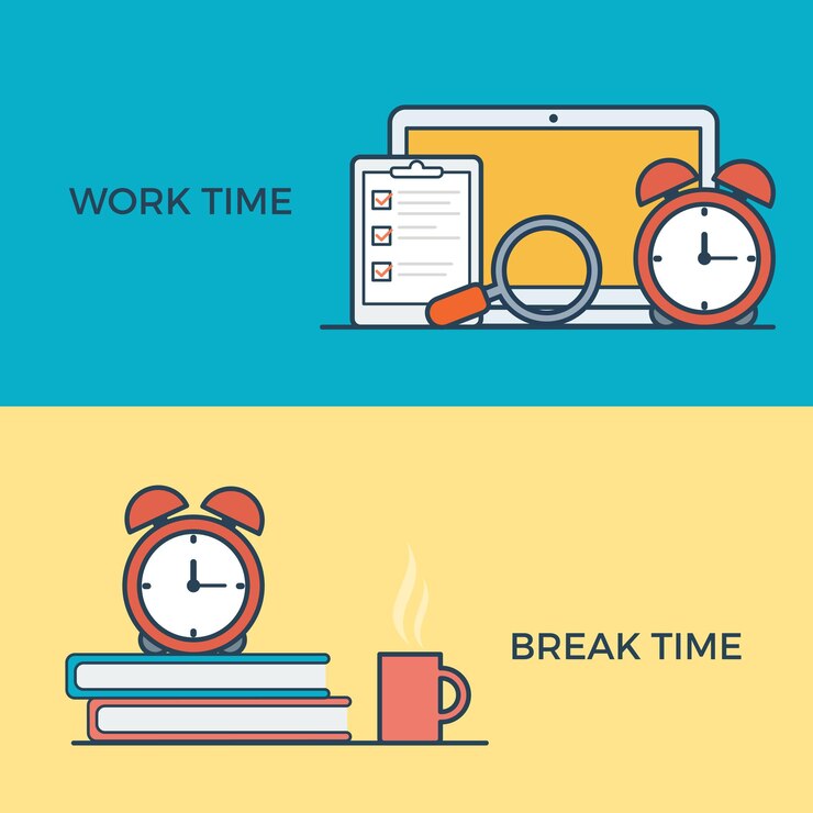 Free Vector linear flat work and break time management infographics template website banner icons vector illustr