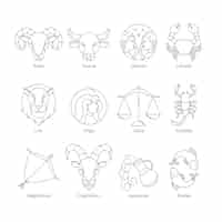 Free vector linear flat zodiac sign collection