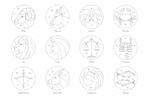 Free vector linear flat zodiac sign collection