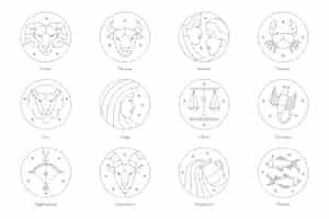 Vettore gratuito collezione di segni zodiacali piatti lineari