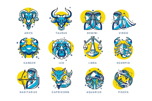 Free vector linear flat zodiac sign collection