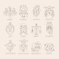 Free vector linear flat zodiac sign collection