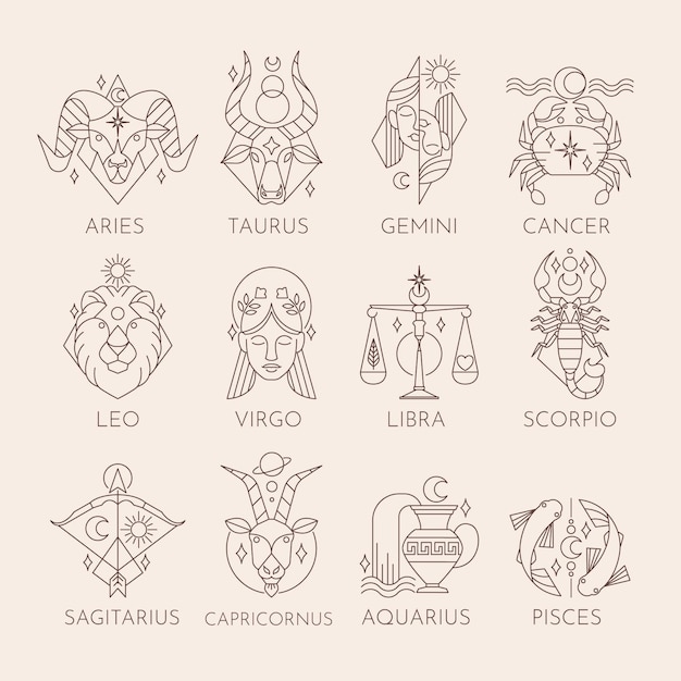 Linear flat zodiac sign collection