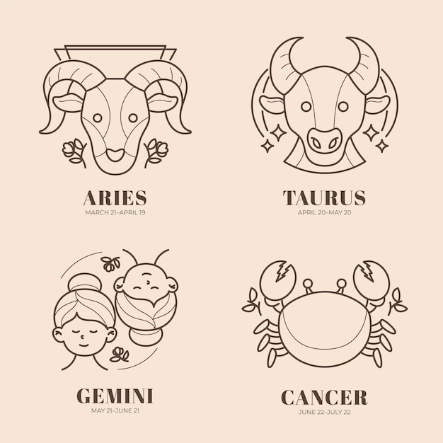 Linear flat zodiac sign set