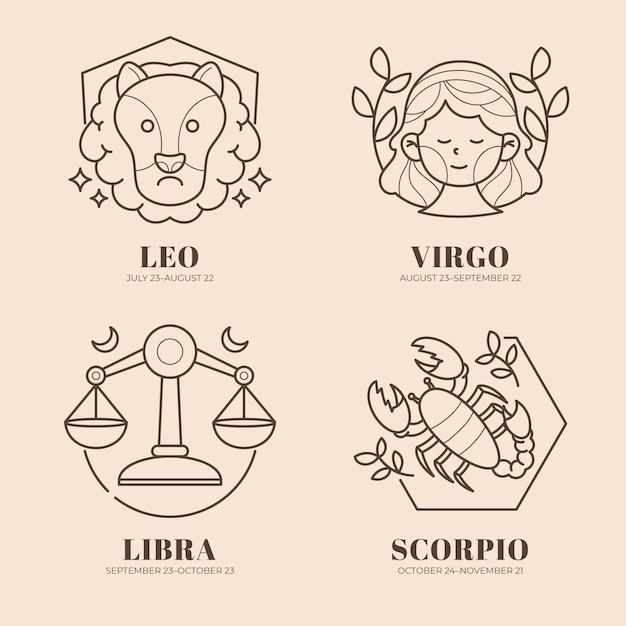 Linear flat zodiac sign set