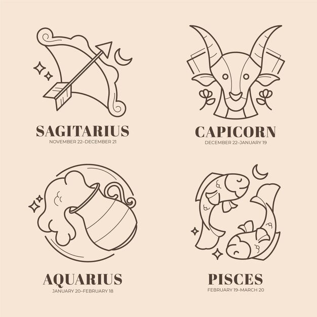 Linear flat zodiac sign set