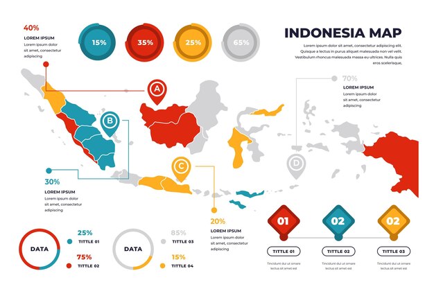 Linear indonesia map infographic template