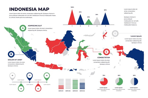 Линейная карта индонезии инфографики шаблон