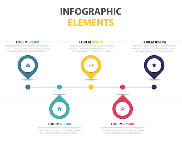 Linear infographics with 5 colors