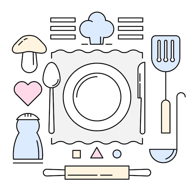 Linear kitchen icons