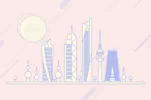 Free vector linear kuwait skyline