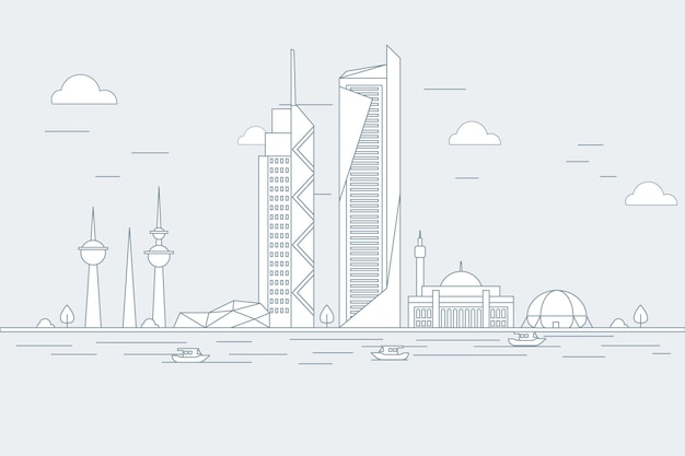 Vettore gratuito skyline del kuwait lineare