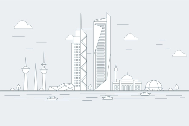 Free vector linear kuwait skyline