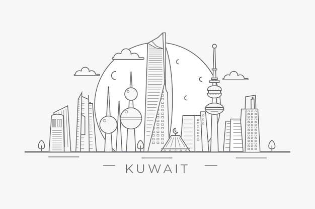 Vettore gratuito skyline del kuwait lineare