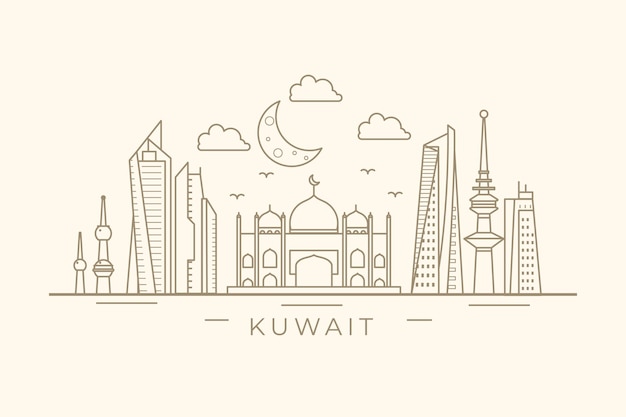 Vettore gratuito skyline del kuwait lineare