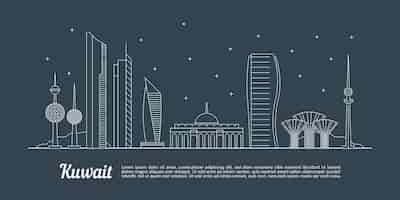 Free vector linear kuwait skyline