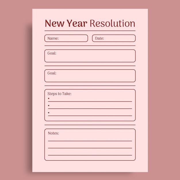 Linear minimalist new year resolution planner