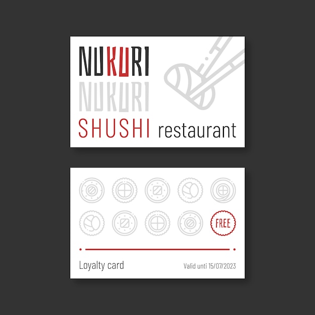 Vettore gratuito carta fedeltà ristorante sushi nukuri lineare