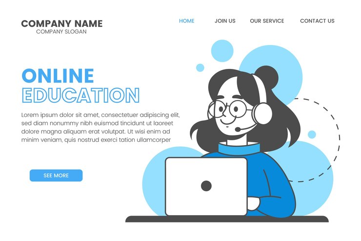 Free Vector linear online learning landing page template
