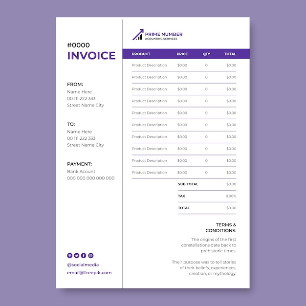 Linear simple prime number accounting invoice