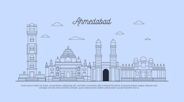 Free vector linear sketch ahmedabad skyline