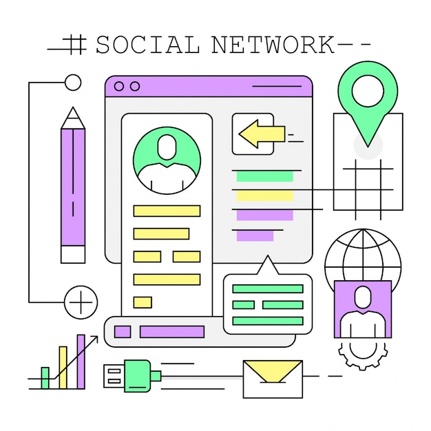 Free vector linear social network illustrations