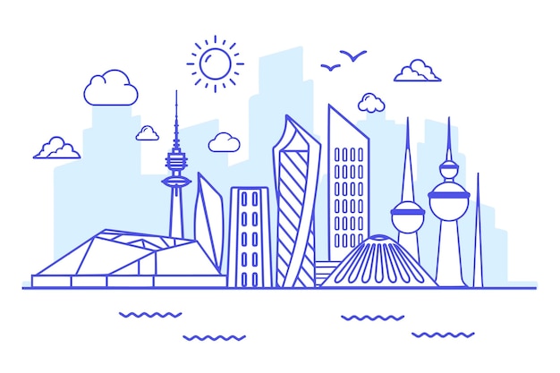 Free vector linear style kuwait skyline