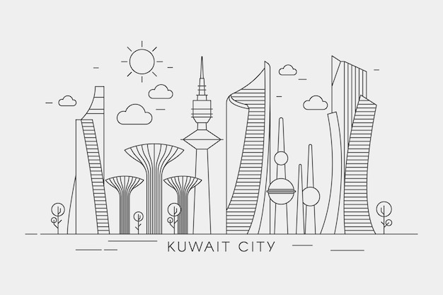 Vettore gratuito skyline del kuwait in stile lineare