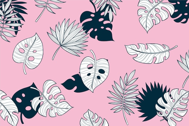 Free vector linear tropical leafage with pastel color background