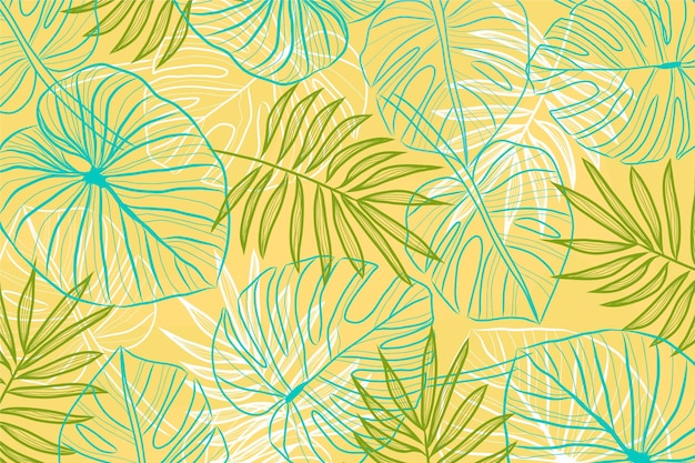 선형 열대 나뭇잎 배경 디자인