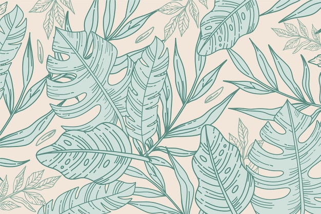 Linear tropical leaves background theme