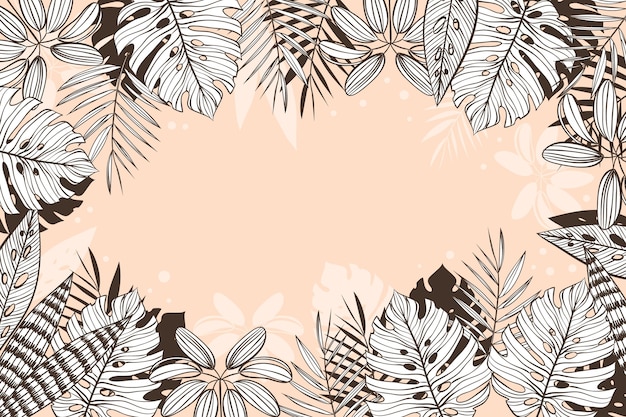 Linear tropical leaves background with pastel colors